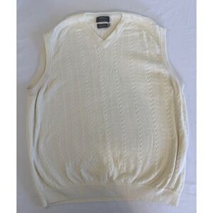 Callaway Golf Men's 100% Pima Cotton Cable Knit Ivory V-neck Sweater‎ Vest XL